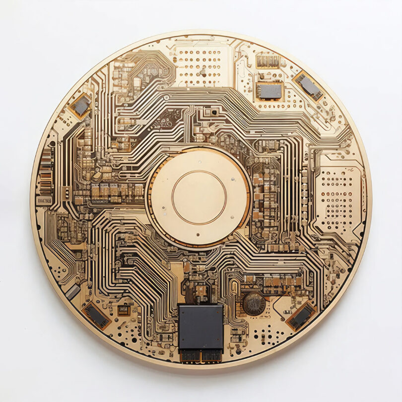overhead image of a plate made from e-waste