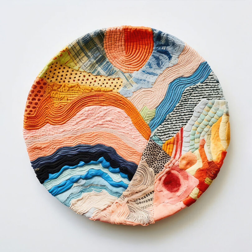 overhead image of a plate made from textile scraps