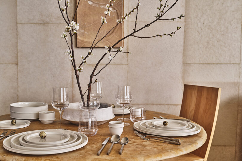 styled table set with white tableware
