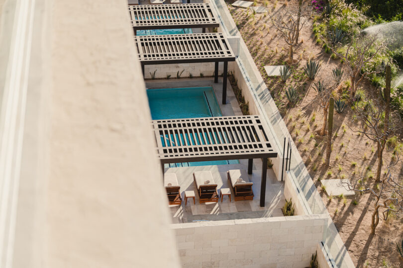 Top down view of the private pools for Guest room within the Nobu Residences Los Cabos