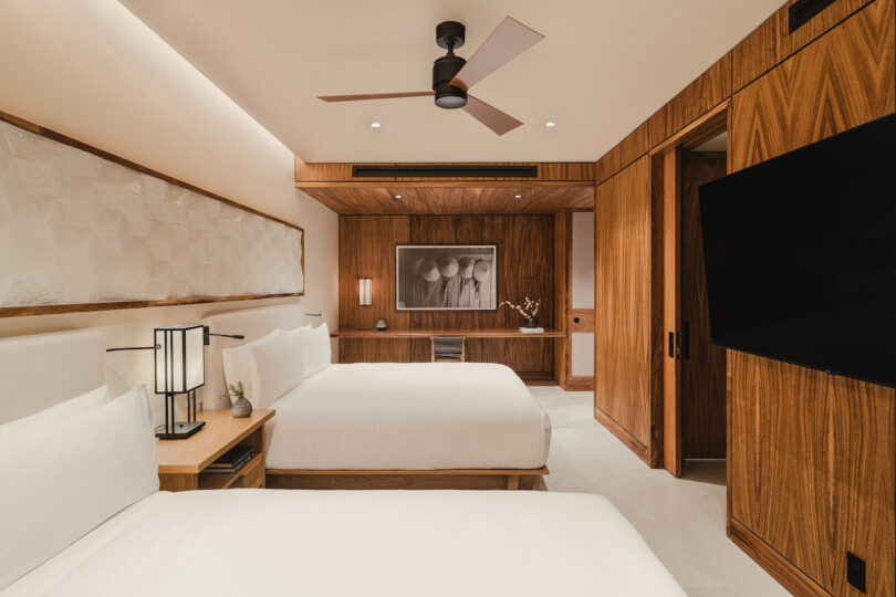 Double bed guestroom within the Nobu Residences Los Cabos