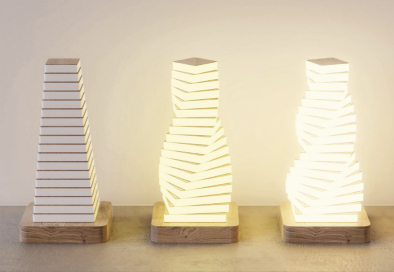 three positions and luminosities of a table lamp shaped like a pagoda