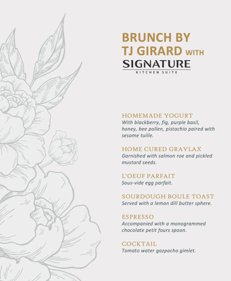 graphic image of a menus reading Brunch by TJ Girard with Signature Kitchen Suite