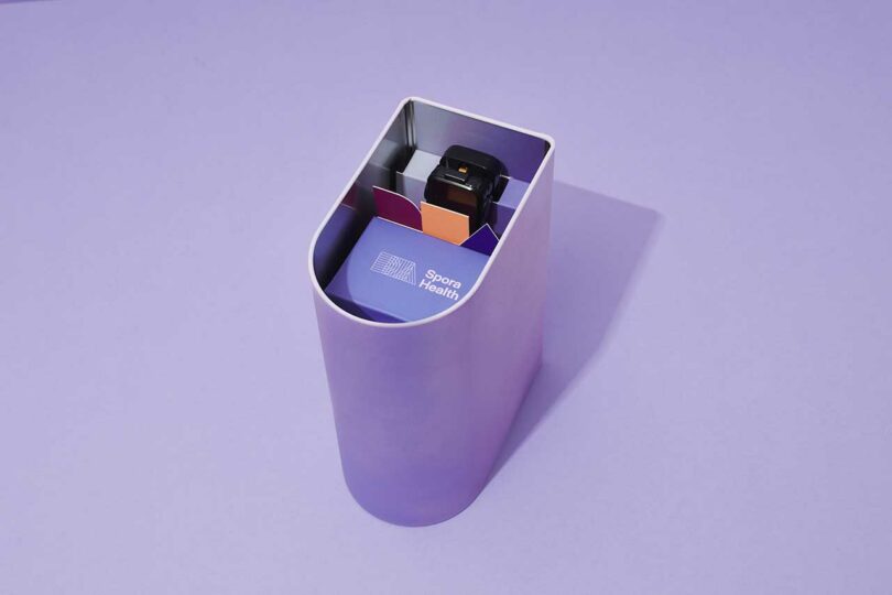 lavender box filled with information and medical gear