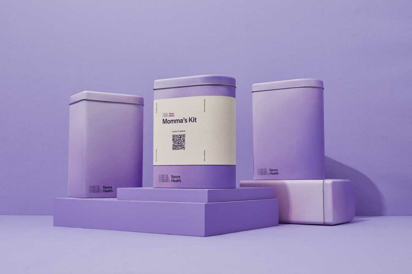 arranged shot of lavender packaging on lavender background