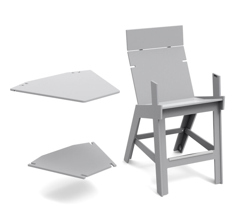 grey high-rise chair with positioning of modular tables on a white background