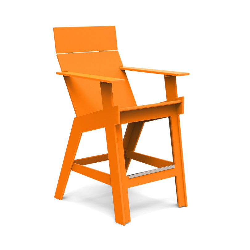 orange high-rise chair with positioning of modular tables on a white background