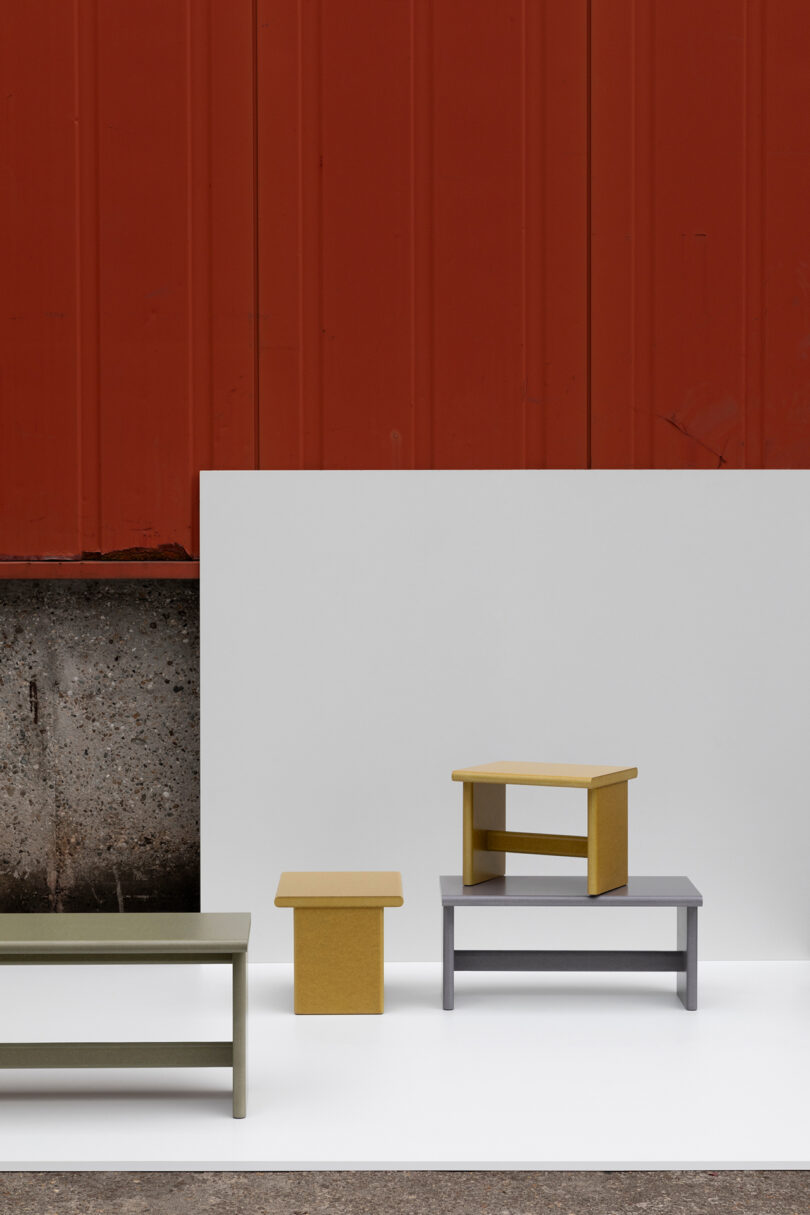 four rectangle-shaped tables in a studio setting