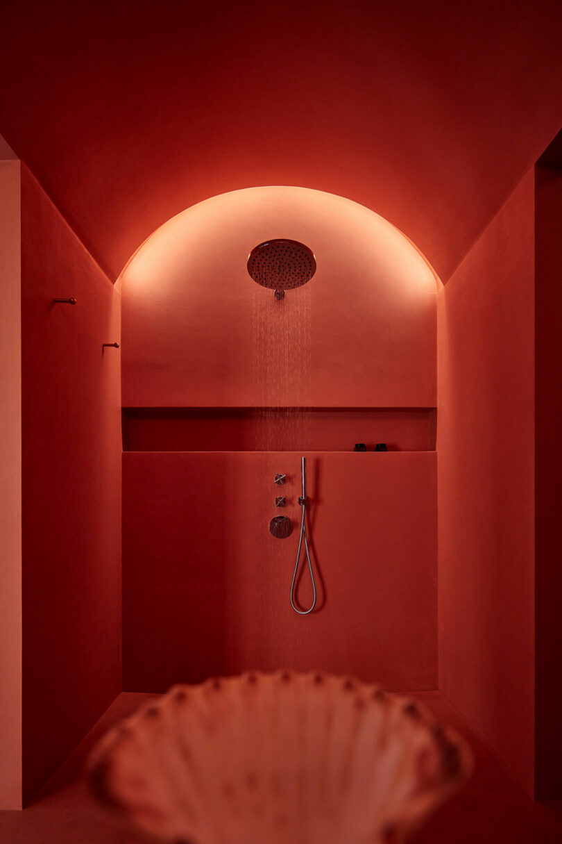 all-red modern bathroom