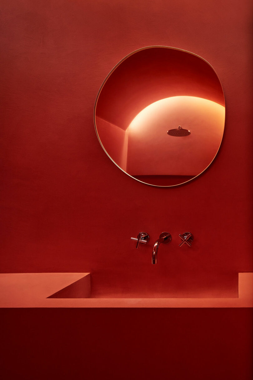 all-red modern bathroom