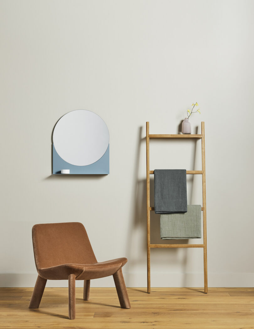 lounge chair, mirror, and storage ladder 