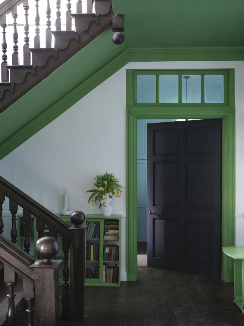 green door trim under staircase