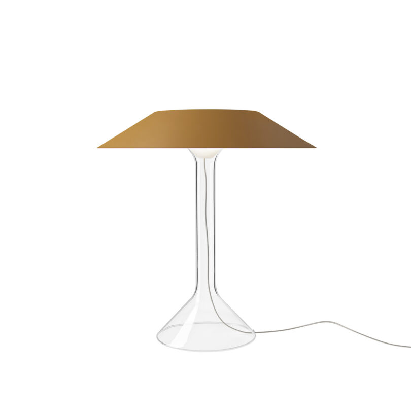 yellow metal lamp with transparent body