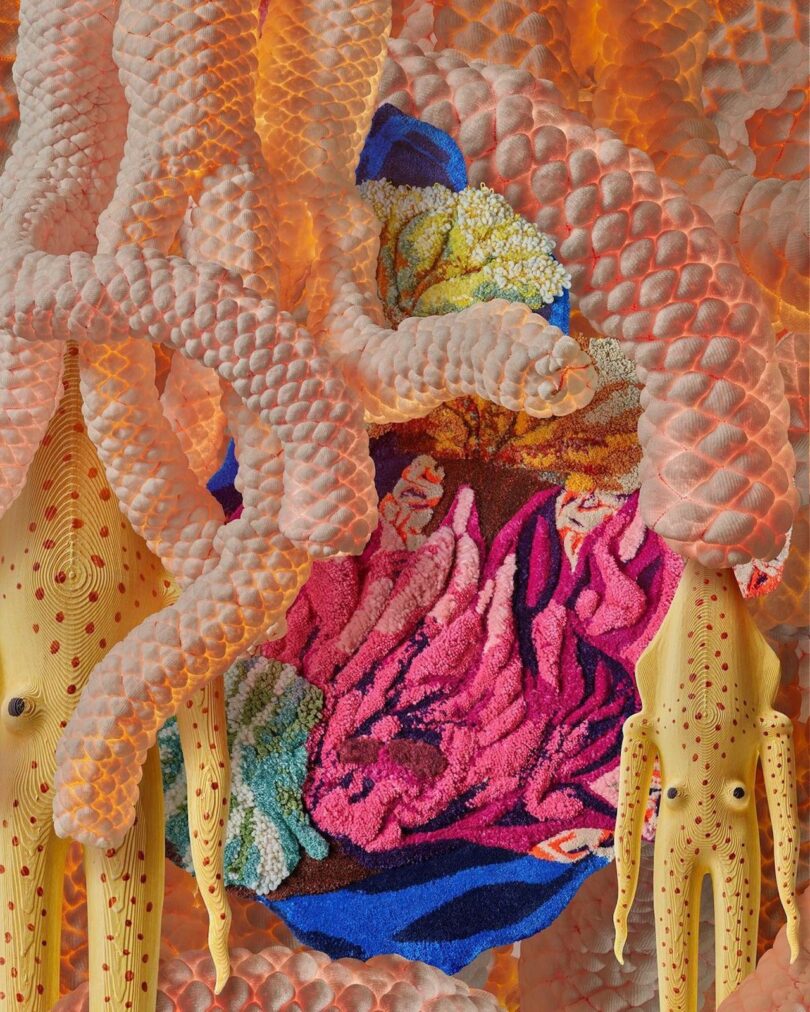 colorful knitted sculptures