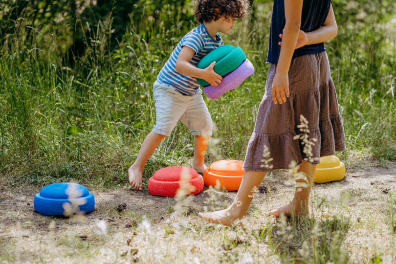 kid stacking colorful stepping stone toys