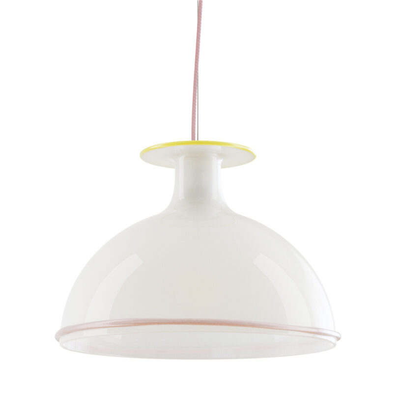 white pendant light with colorful edging on white background