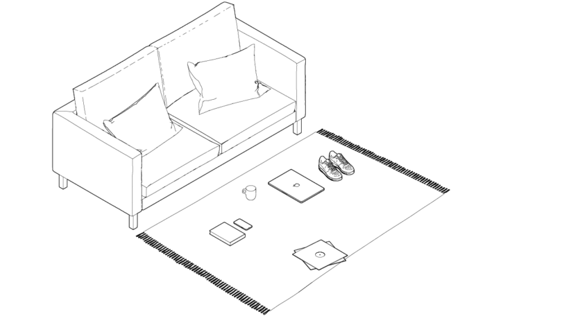 GIF em movimento de diferentes maneiras de usar uma prateleira/mesa modular