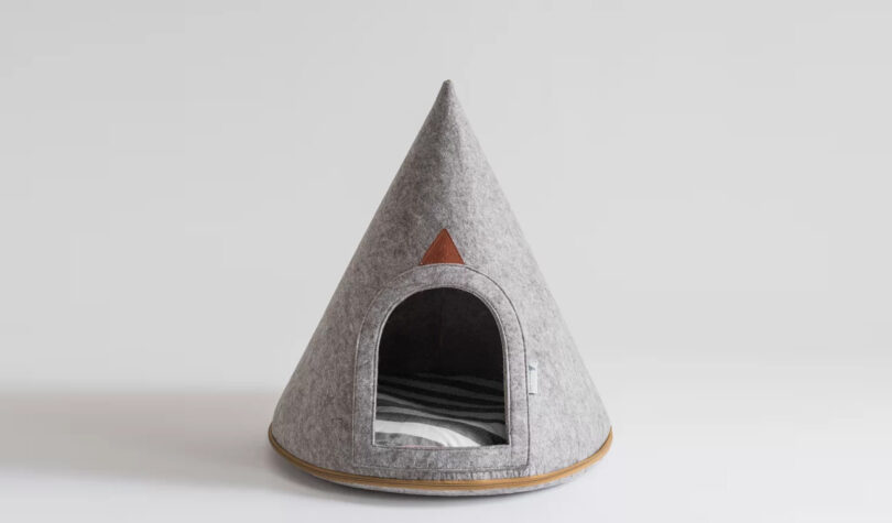 cone-shaped grey felt pet bed