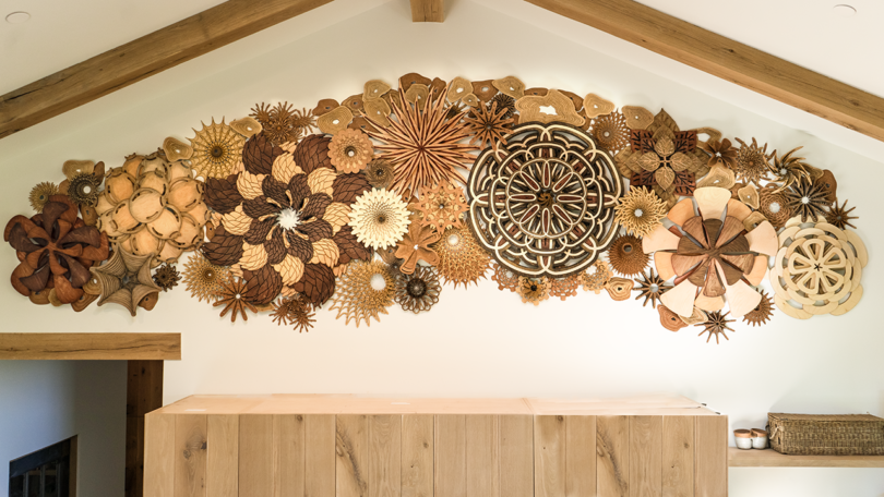 abstract layered wooden wall sculpture