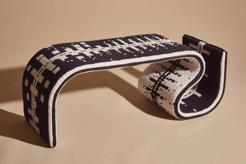 curvaceous black and white woven bench