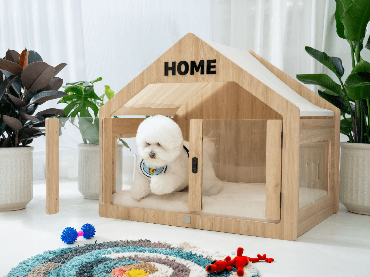 Mini Doghouse Wooden Dog House Mini Dollhouse Accessories Wooden Furniture, Size: 5.20, White