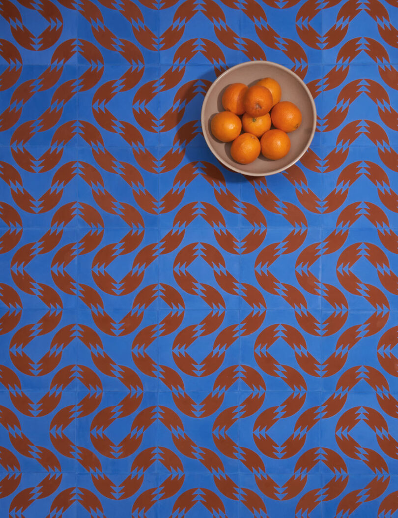 fruit on top of blue and red tiles