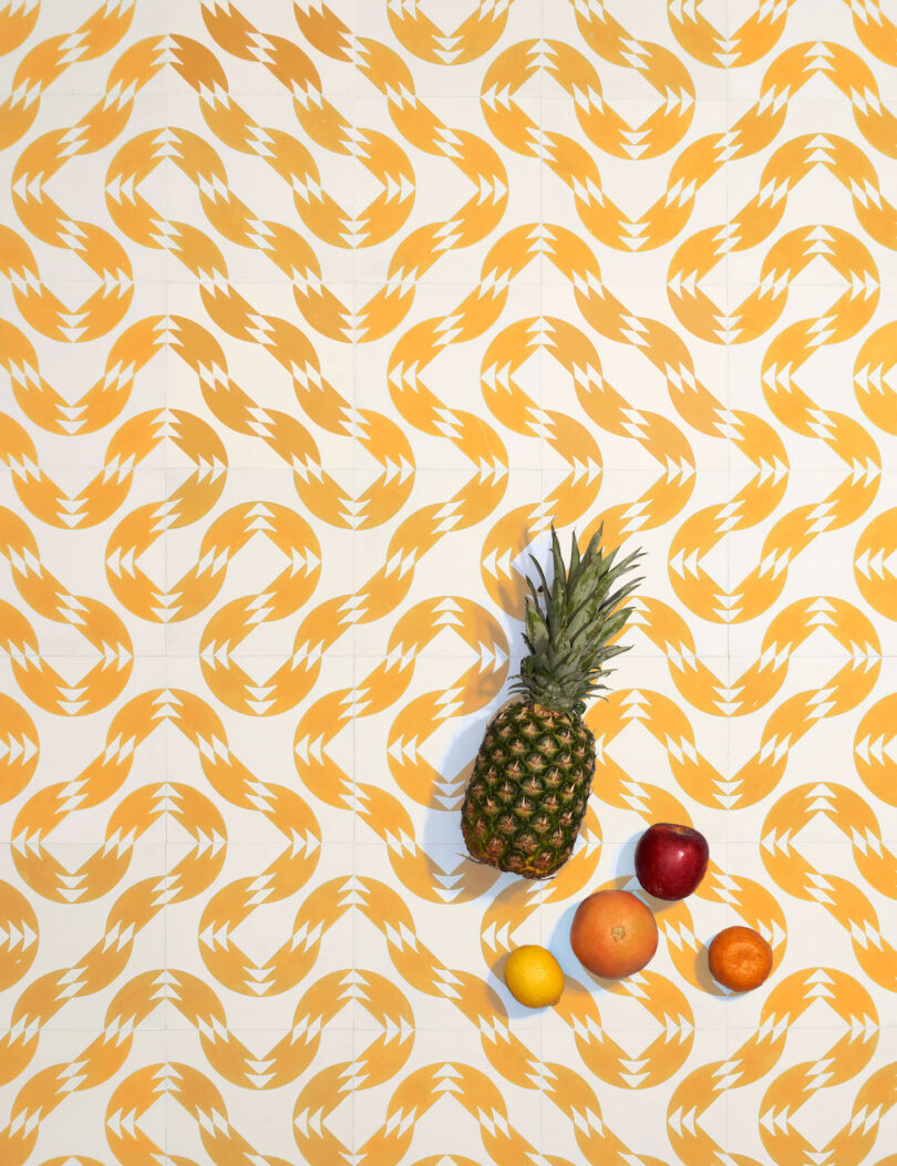 fruit on top of orange and white tiles