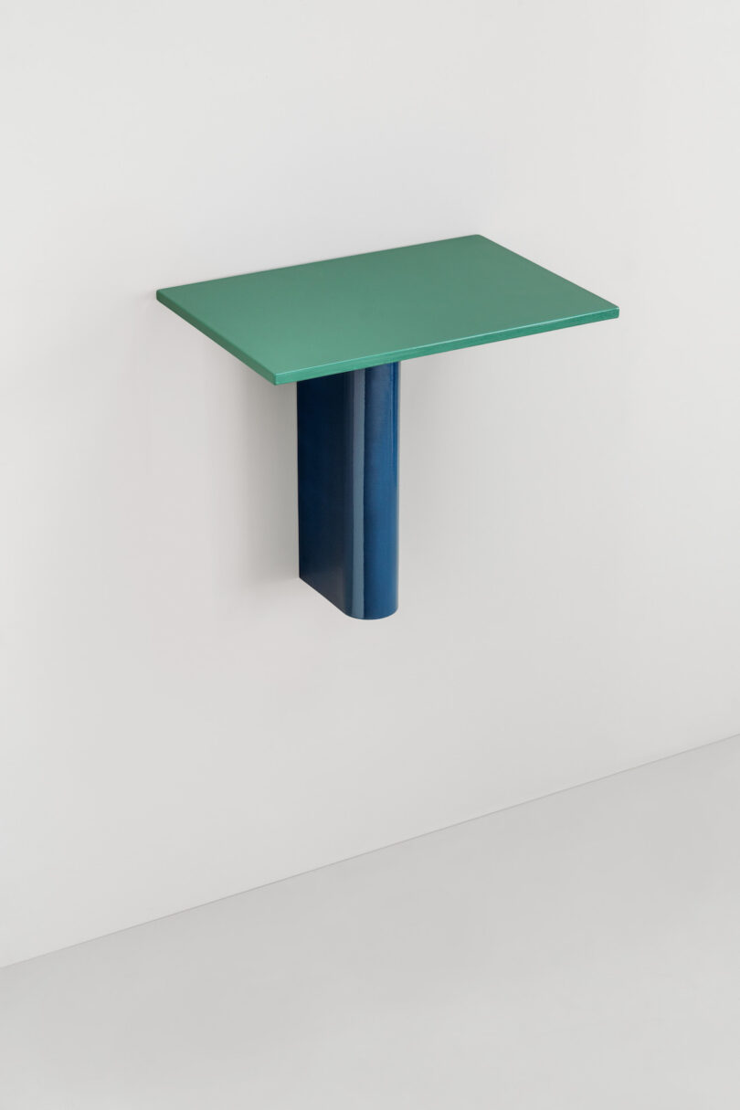 green and blue wall-mounted table