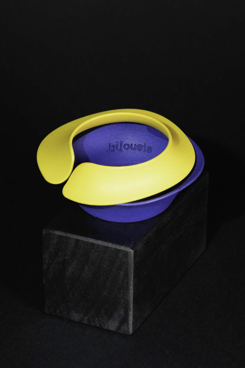 yellow and purple 3d printed bracelet