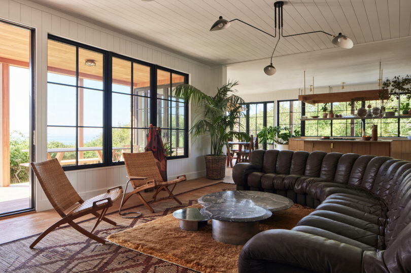 Main living area with vintage and contemporary furniture