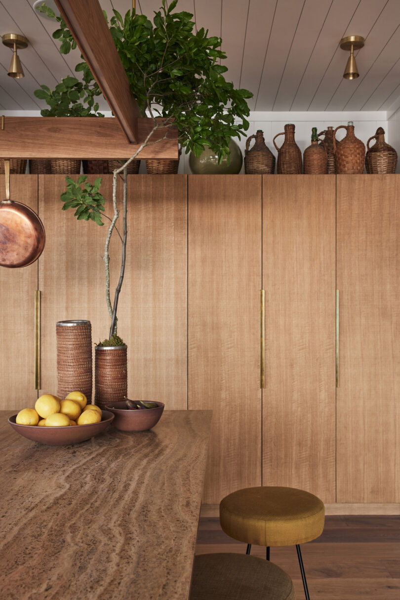 Kitchen area with barstools