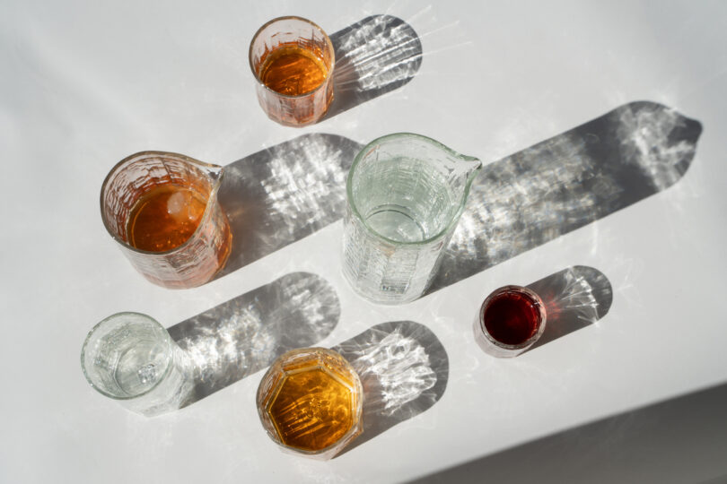 tabletop glassware with drinks inside