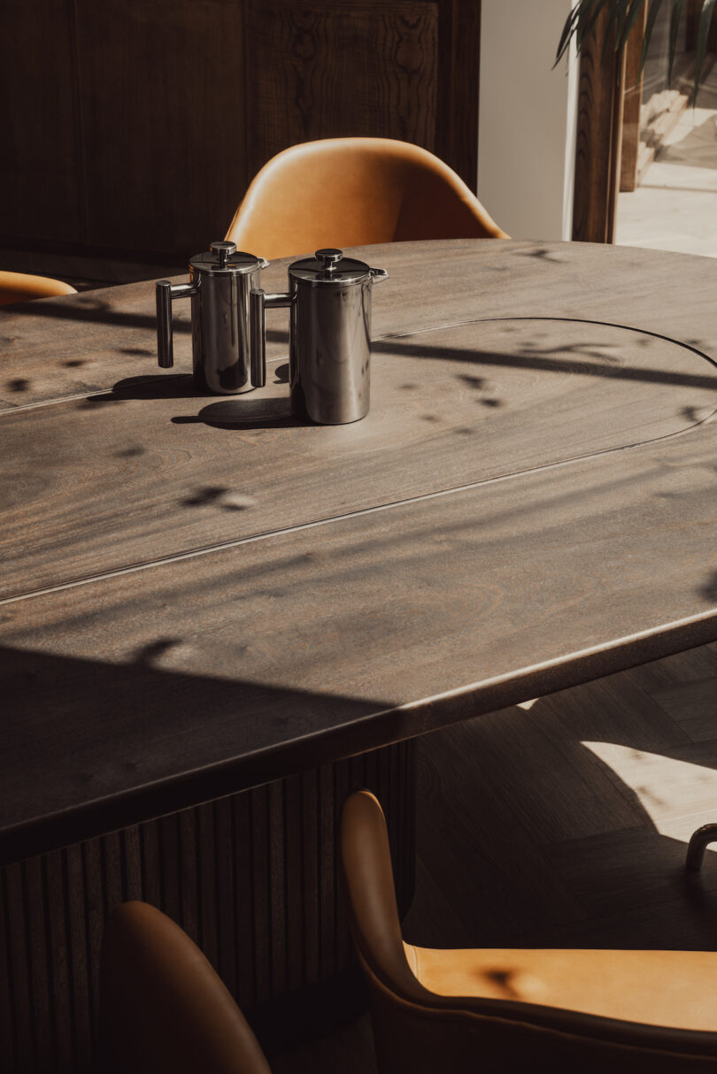 coffee pitches on wood table