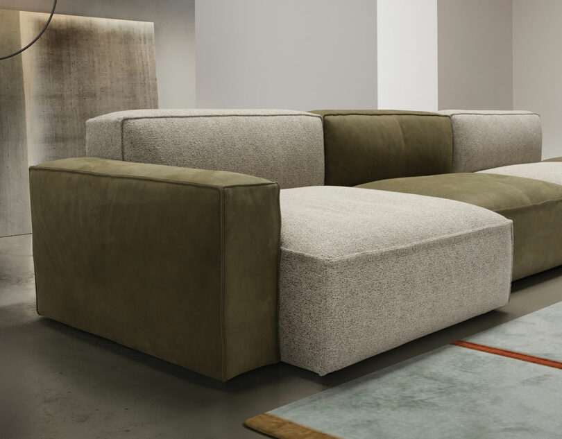 Detail of contrasting modular sofa