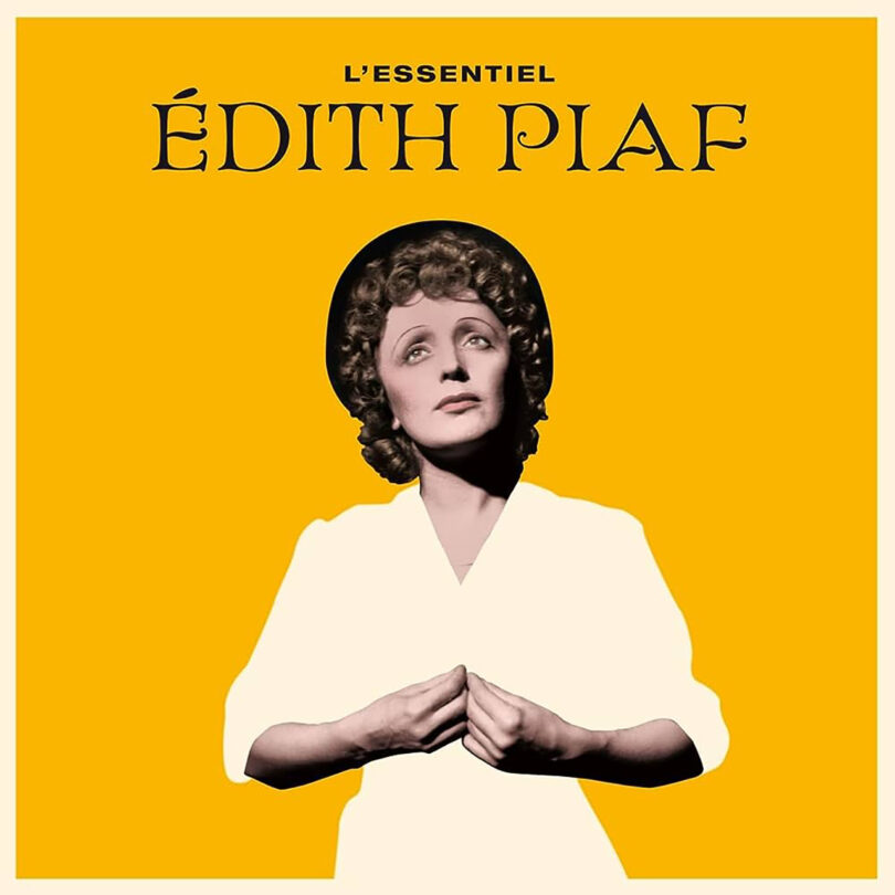 vinyl album cover reading EDITH PIAF with her visage and a yellow background
