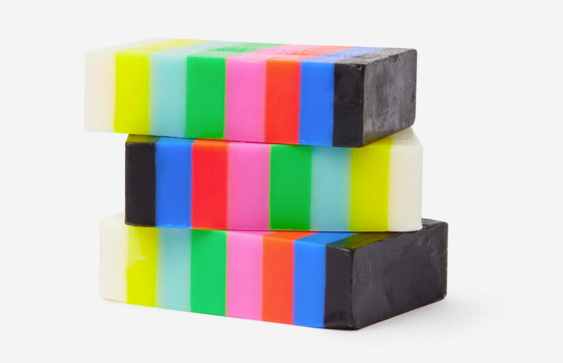 multicolored striped soap stacked x 3