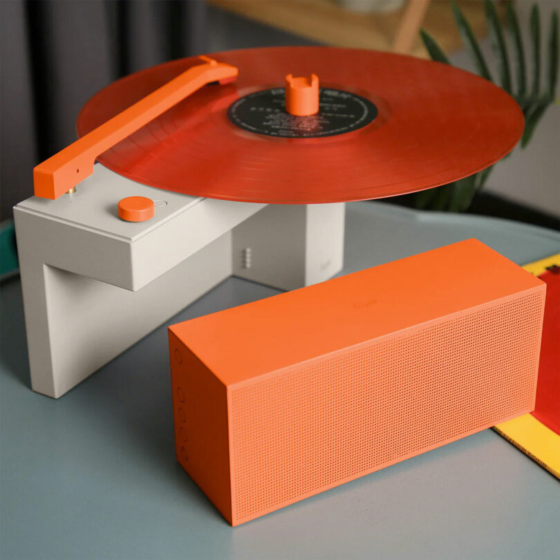 orange and white modern turntable