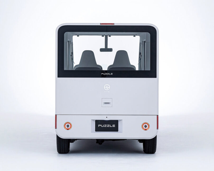 Rear view of Puzzle concept van to illustrate its square back