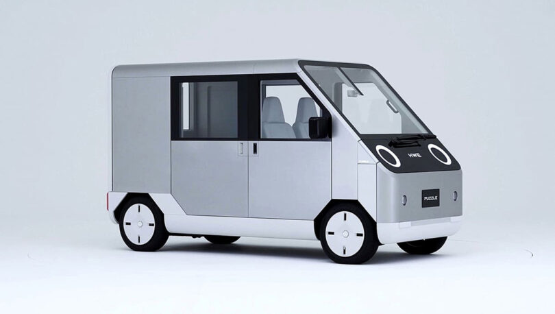Side exterior view of boxy Puzzle van concept.
