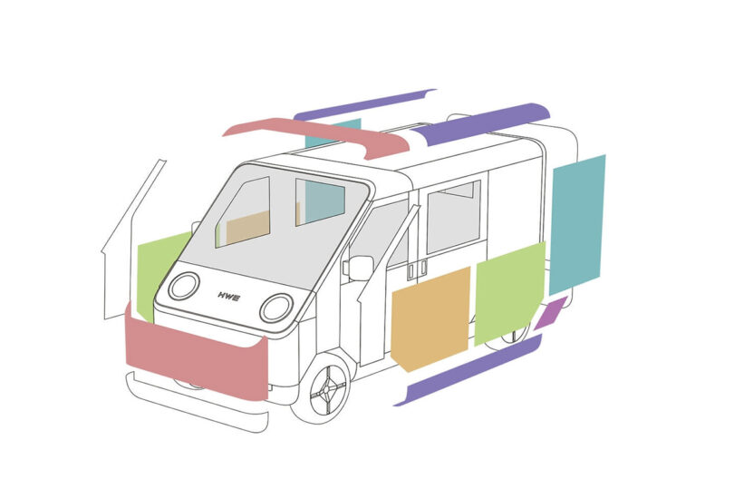 Illustration of Puzzle concept van showing the shared panel construction used throughout the exterior of the vehicle