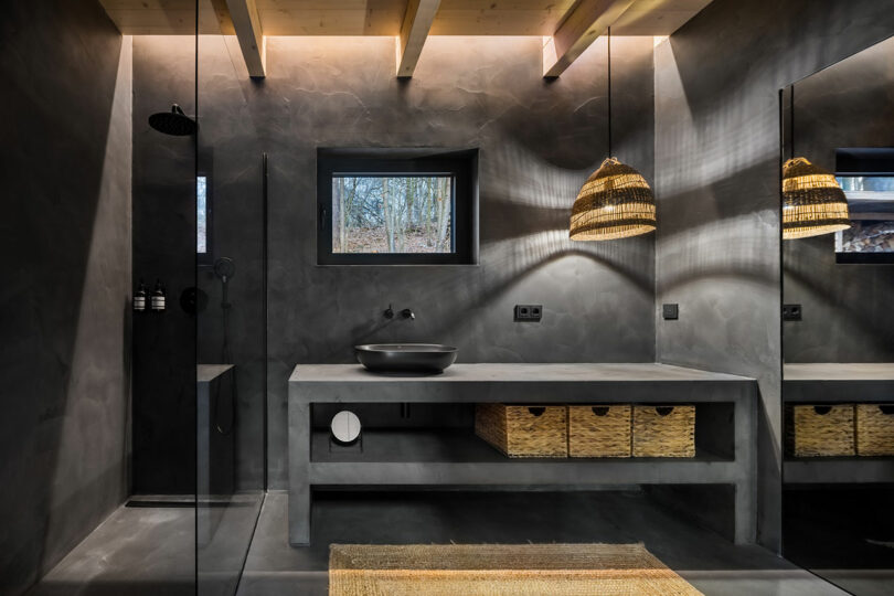 dark gray black modern bathroom