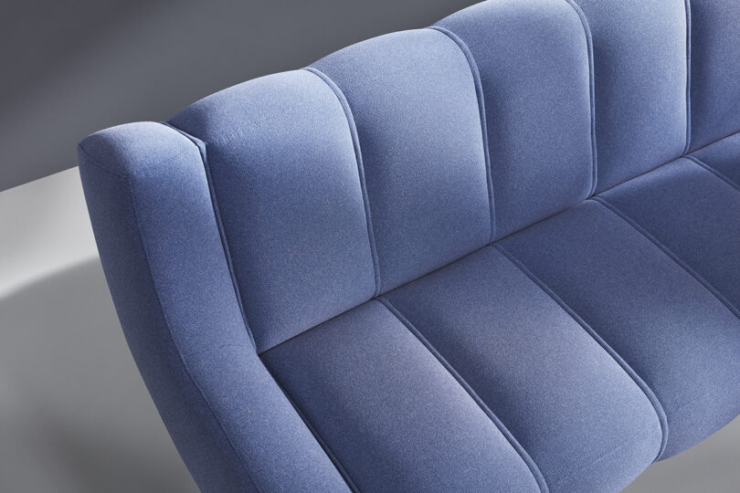 detail of periwinkle blue sofa