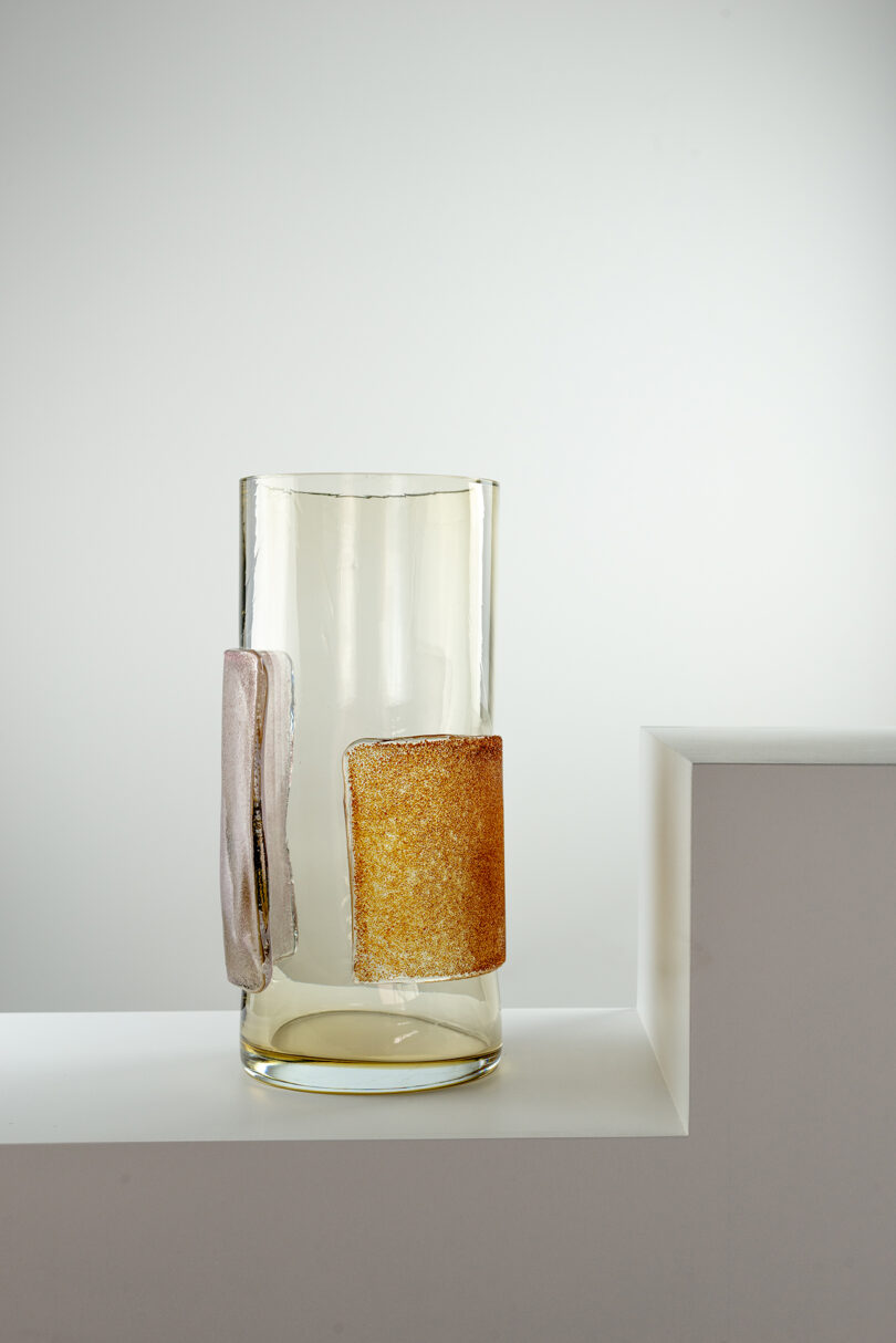 clear, light purple, and light brown Murano glass vase