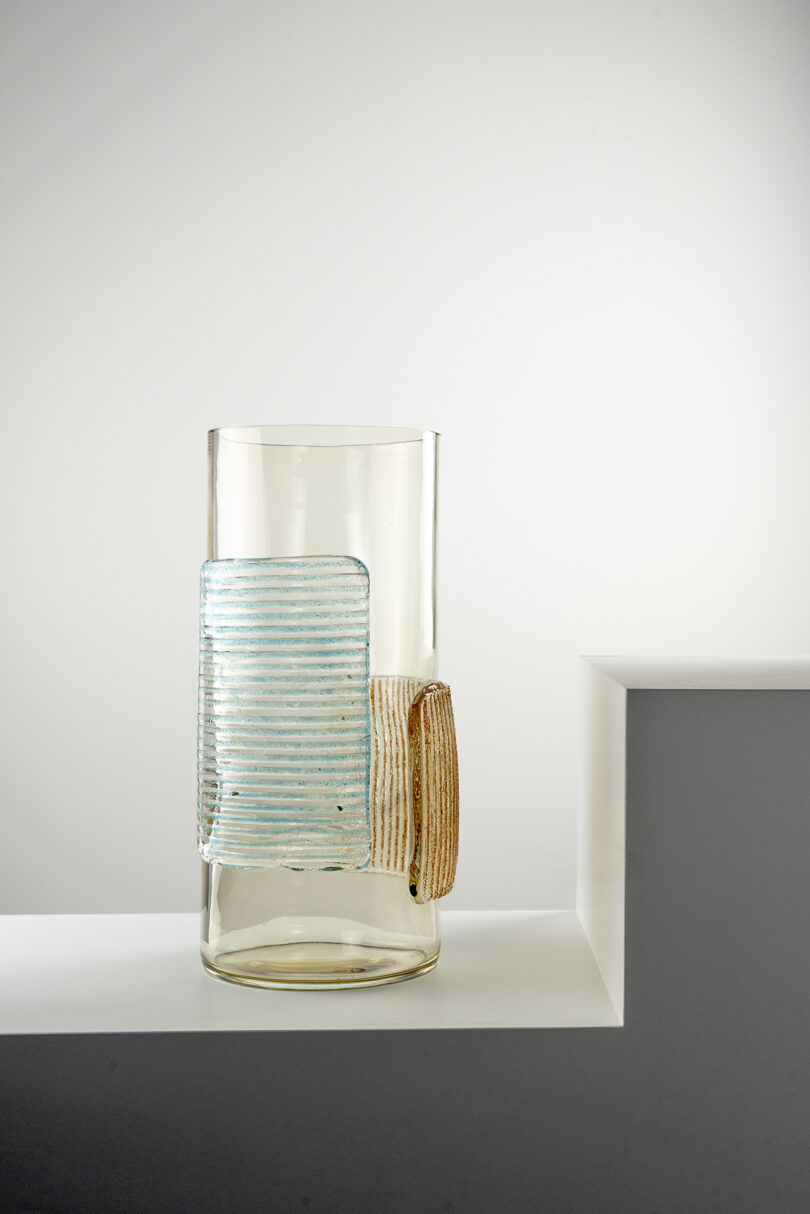 clear, light blue, and light brown Murano glass vase