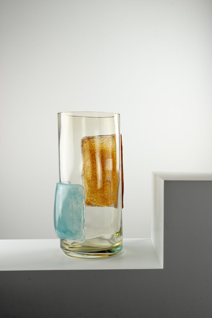 clear, light blue, and light brown Murano glass vase