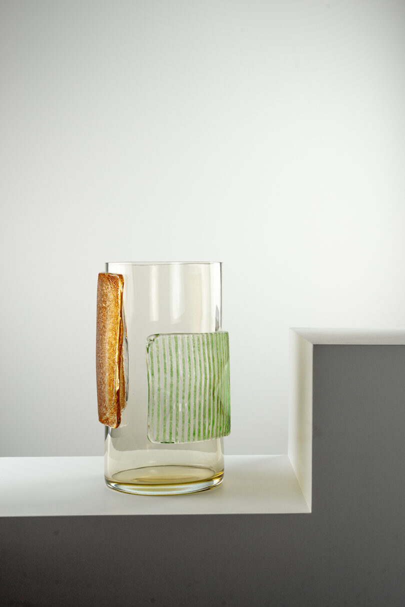 clear, light green, and light brown Murano glass vase