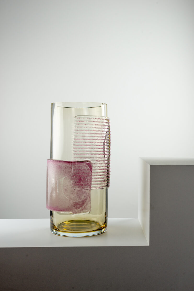 clear, light purple, and light pink Murano glass vase