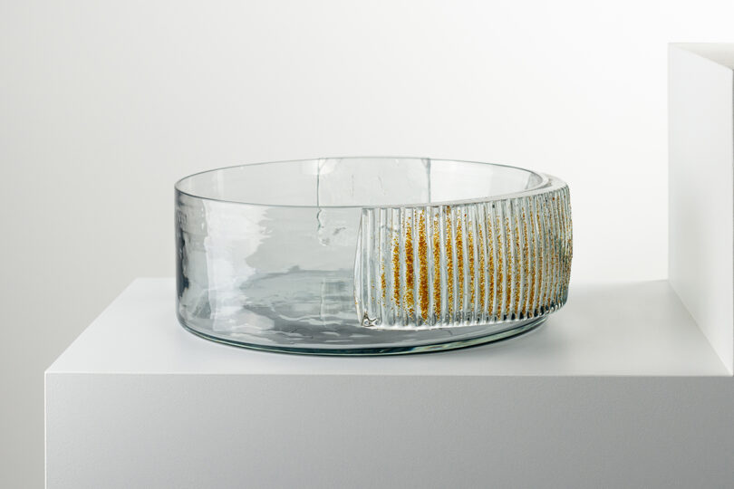 clear and brown Murano glass bowl
