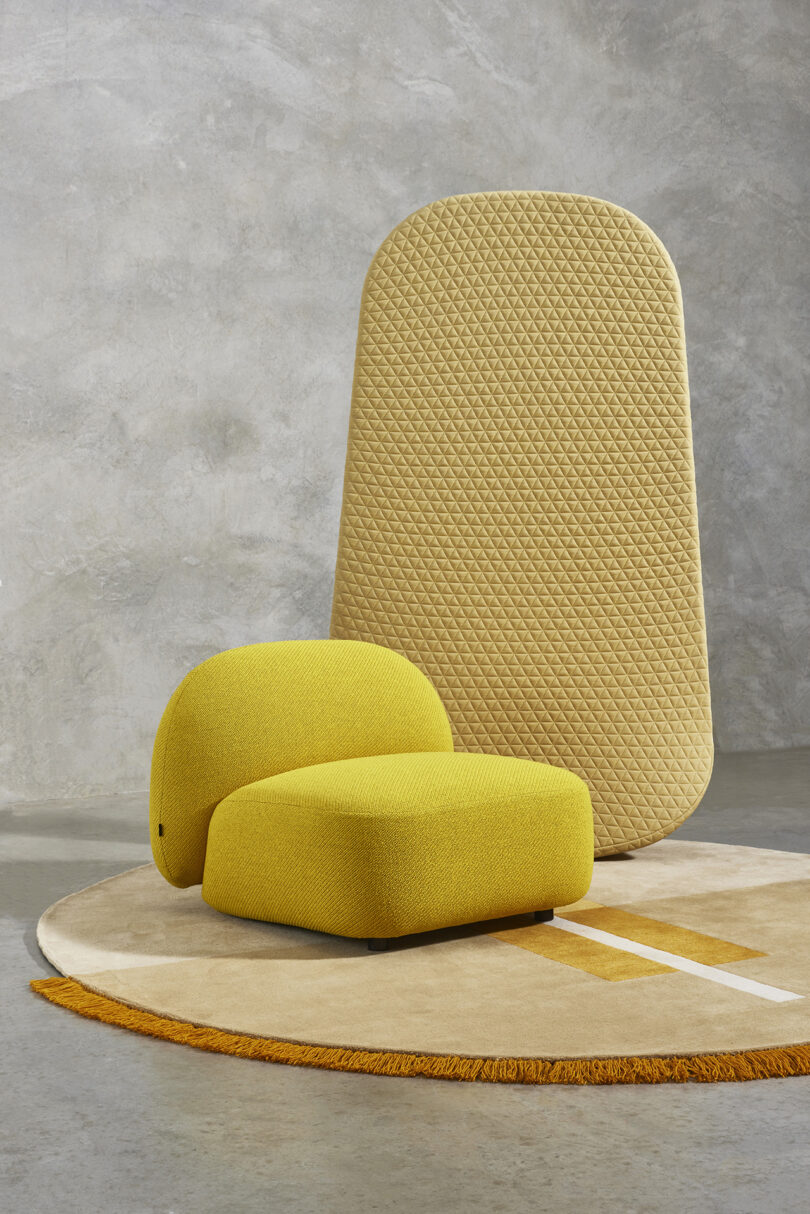 overstuffed modular yellow chair