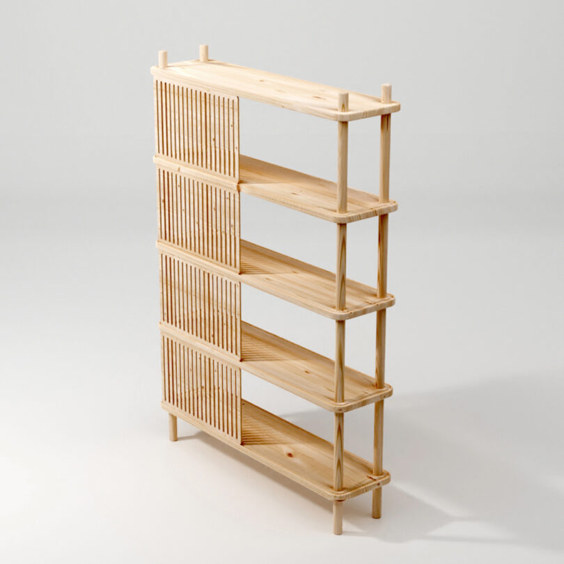 wooden shelving system with wooden panels